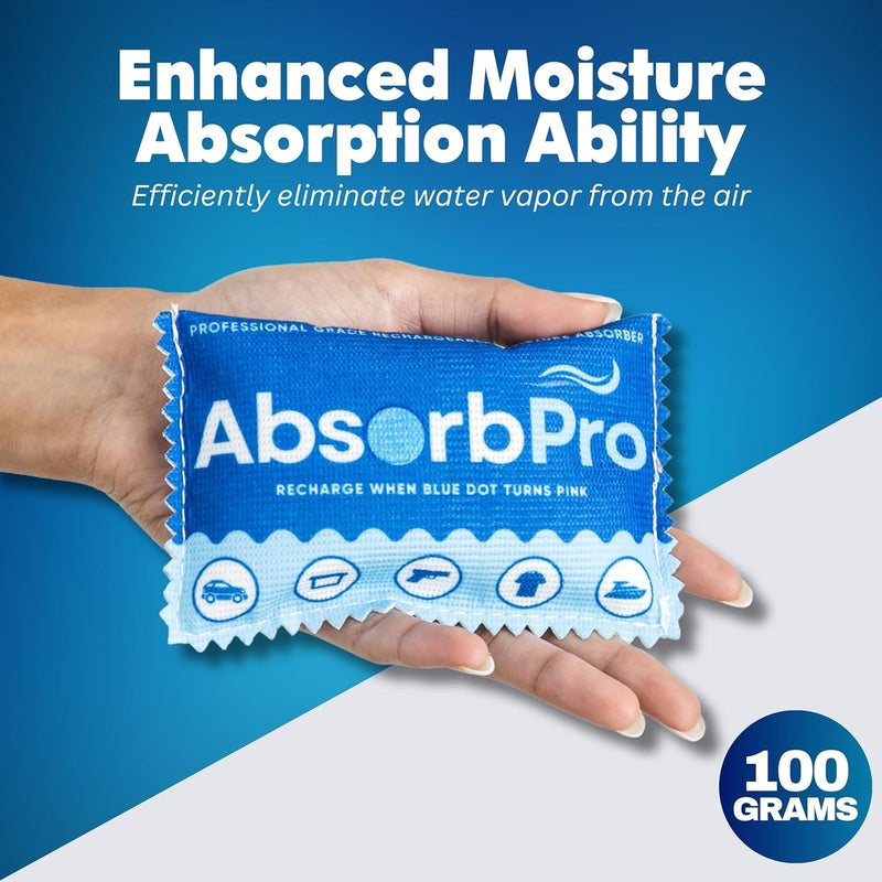 Absorb Pro Rechargeable Dehumidifier Bag 5-Pack - 100g Reusable Moisture Absorbers - Silica Gel Packets for Bins, Totes, Gun Safe, Food Storage, Clothes, Cars, and Boats - Image 2